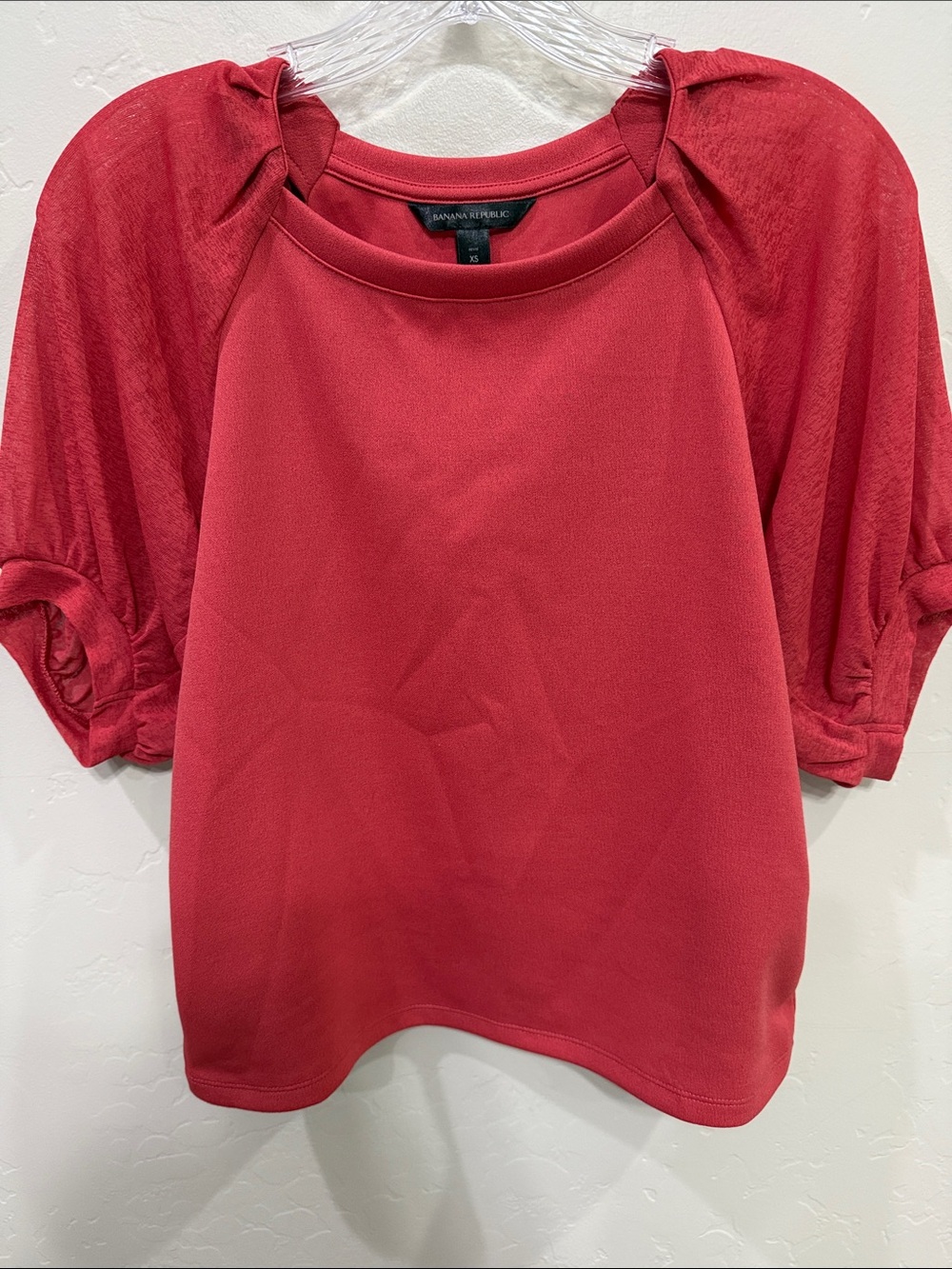 Banana Republic Coral-Red Puff Sleeve Short-Sleeve Top